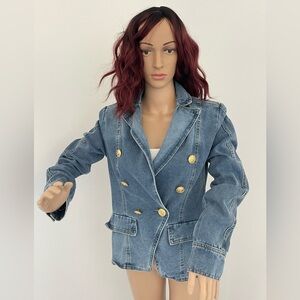 Women's Blue Double-Breasted Denim Jacket